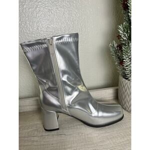 Women's Gogo Boots Mid Calf Block Heel Square Toe Zipper Low heel short booties